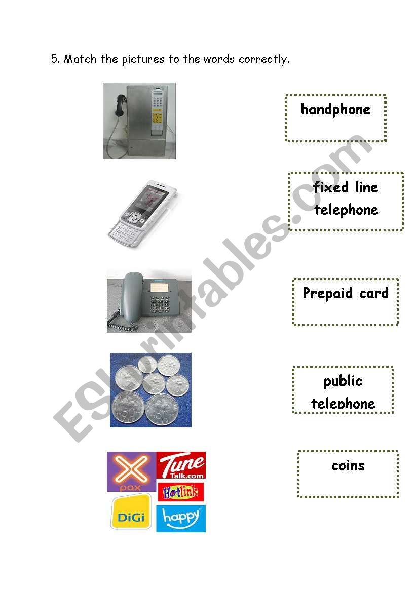 types of telephone worksheet