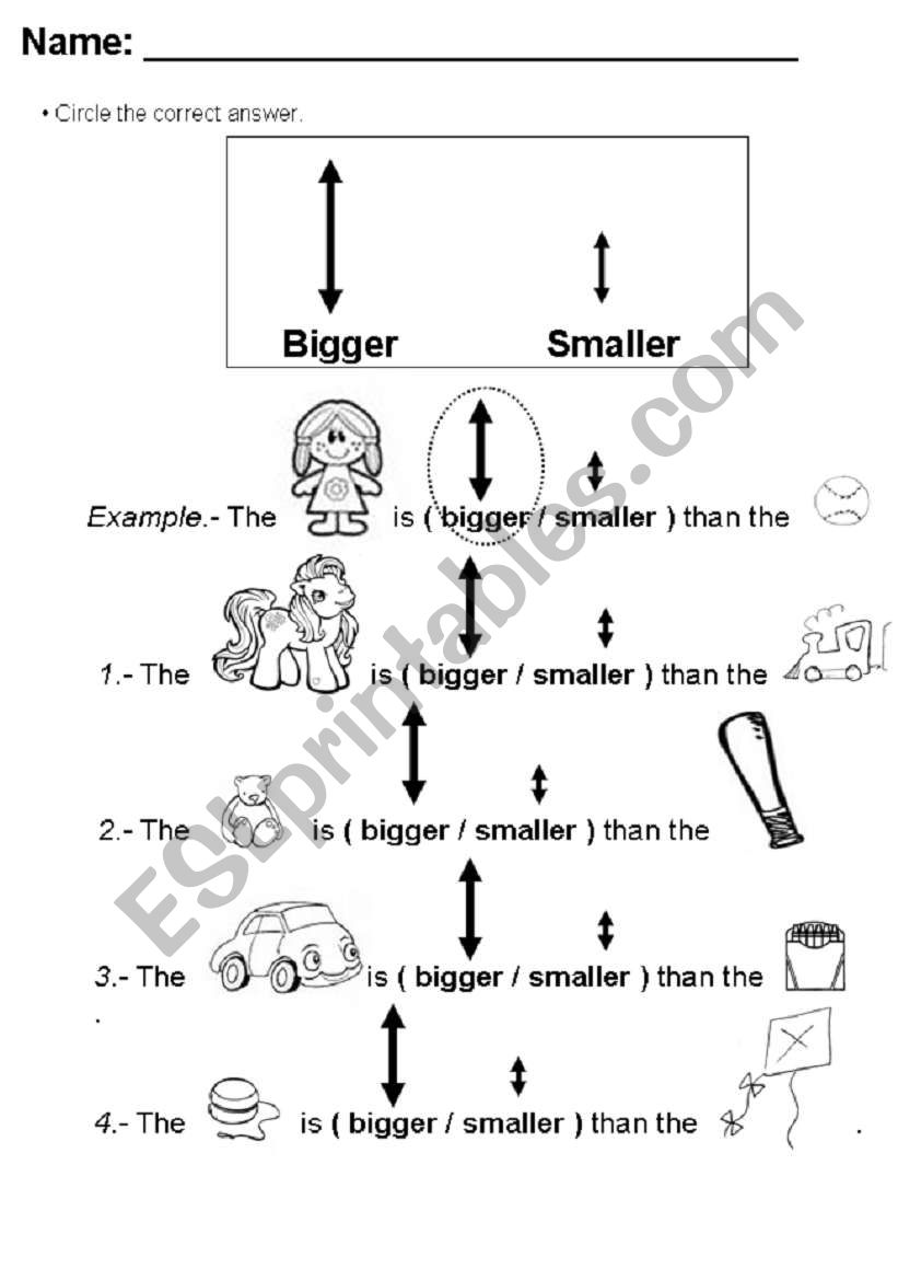 Bigger - Smaller worksheet