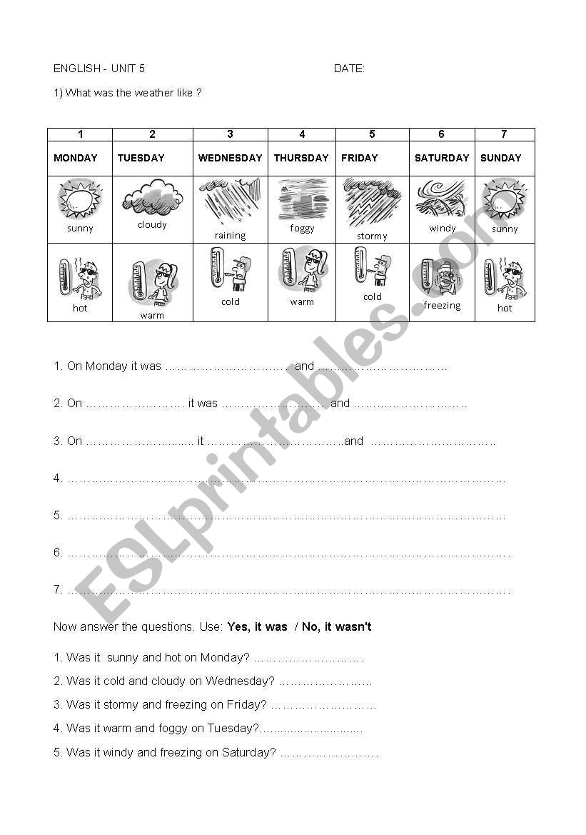 What was the weather like? worksheet