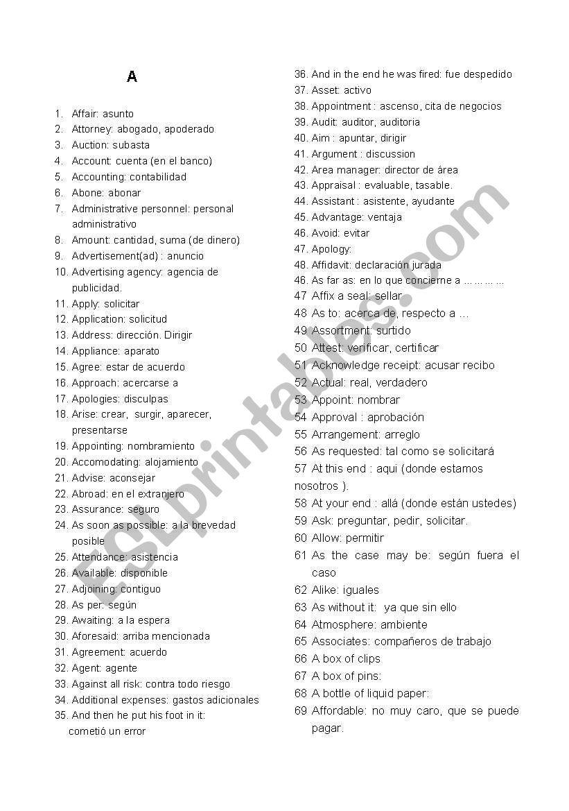 technical dictiorary about business