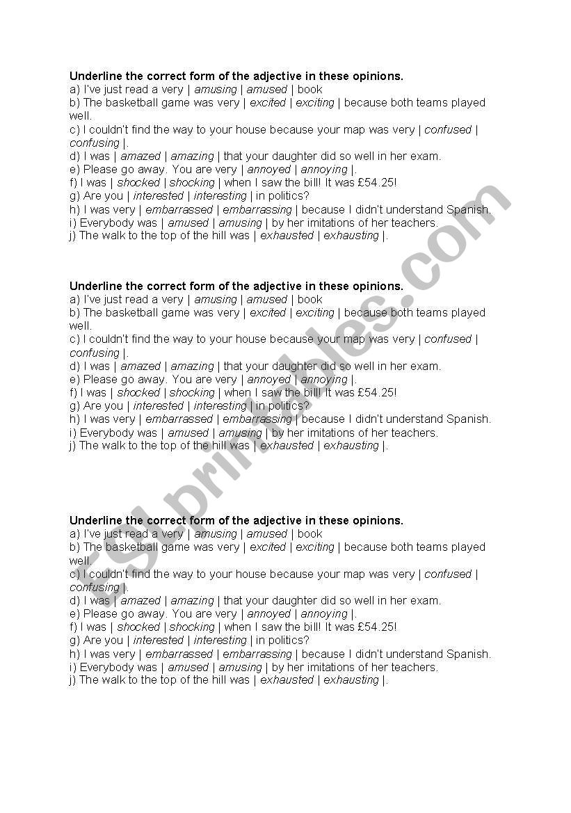 Adjective quiz worksheet