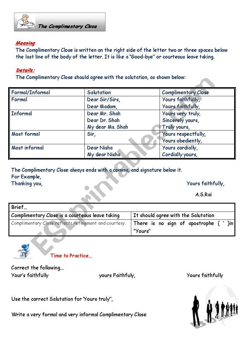 Complimentary Close worksheet