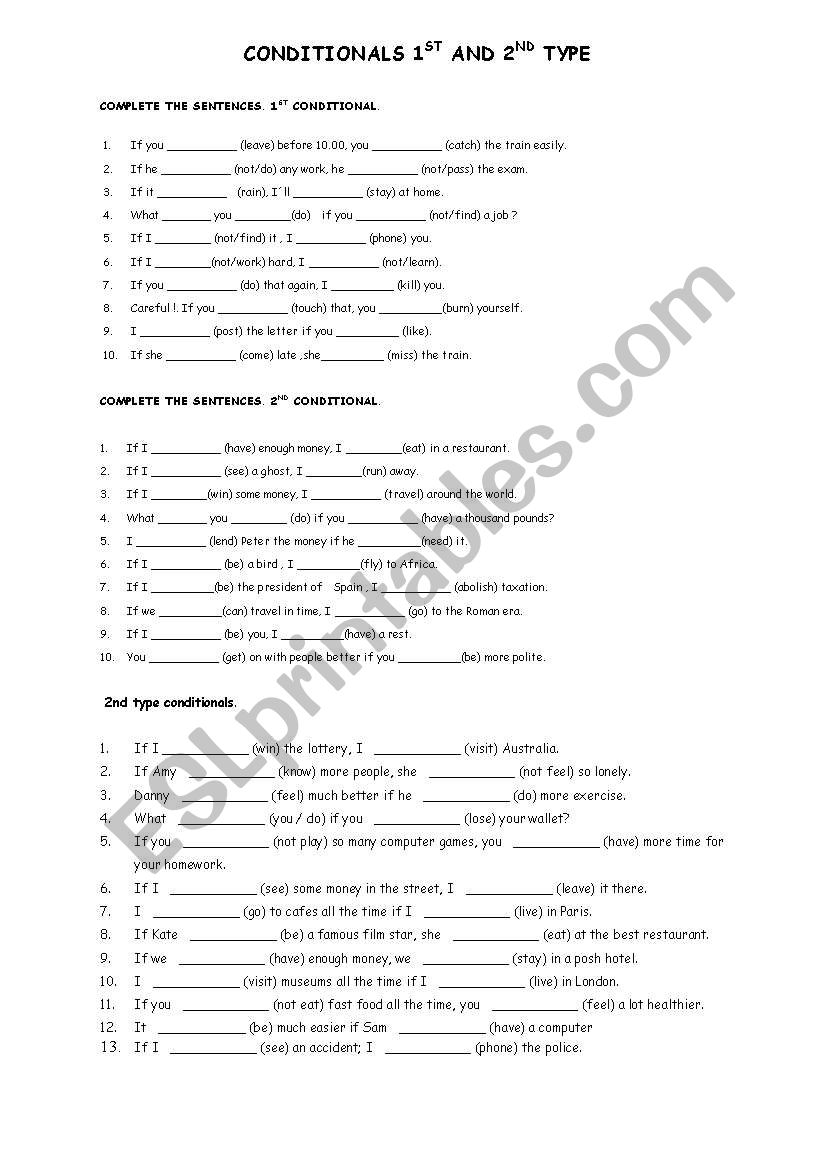 CONDITIONALS 1ST AND 2ND TYPE worksheet