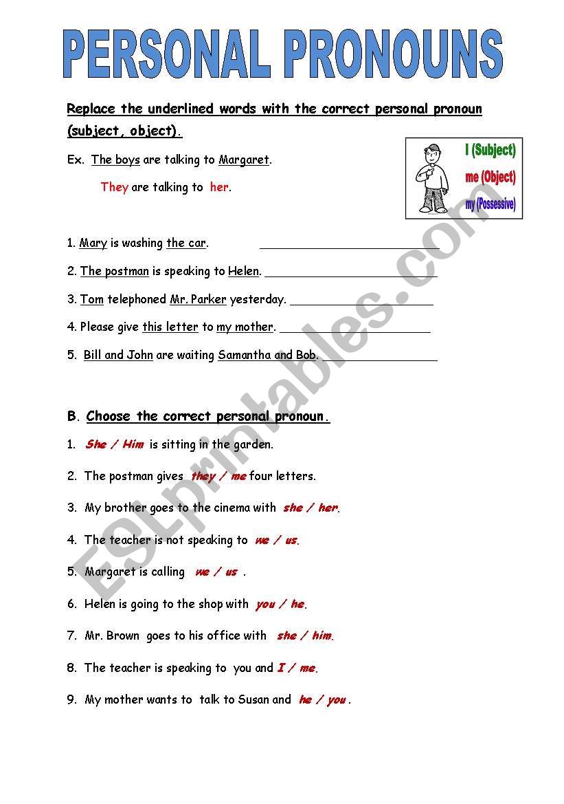 PERSONAL PRONOUNS worksheet