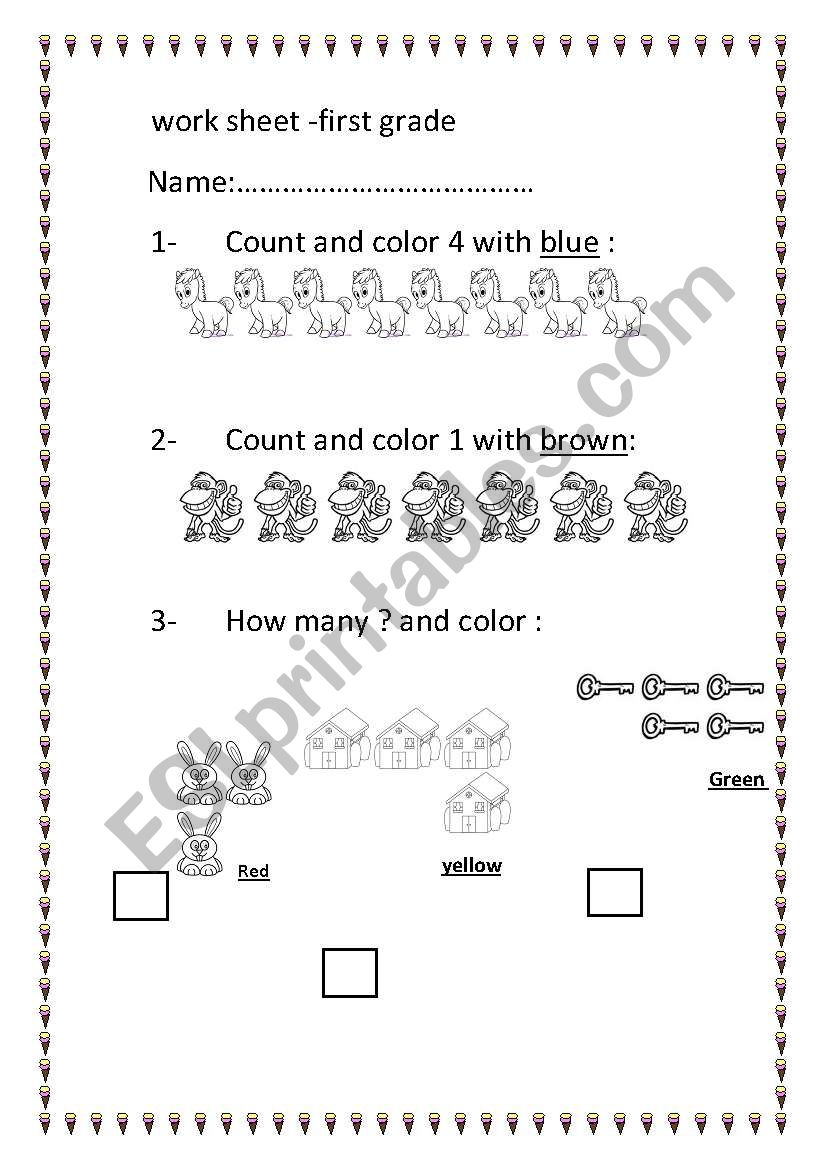first grade numbers 1-5 and colors 