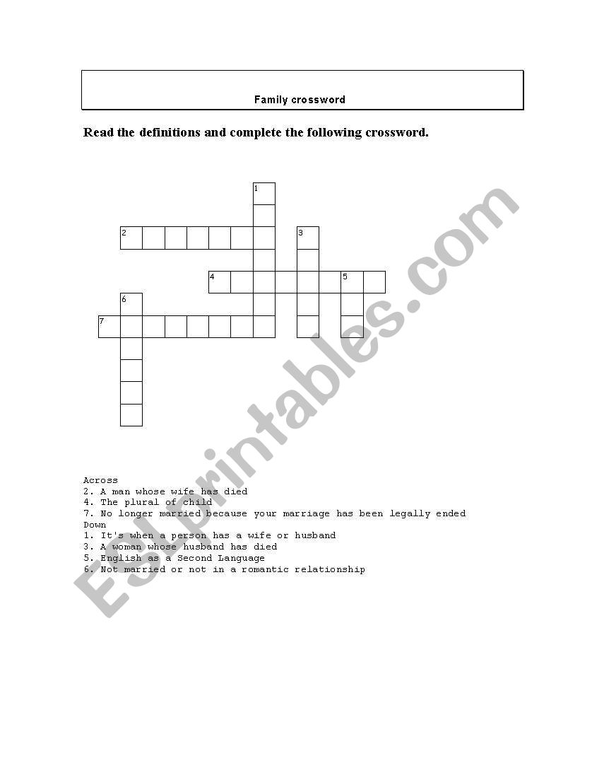 Family crossword worksheet