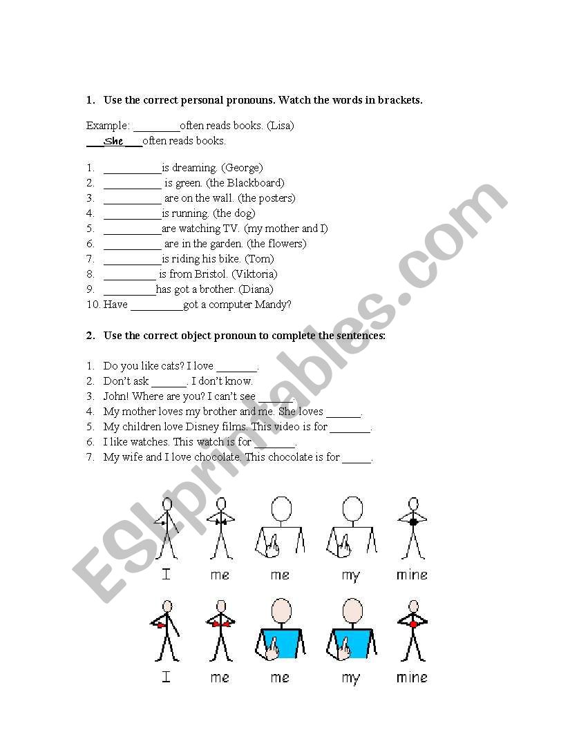 Pronouns worksheet