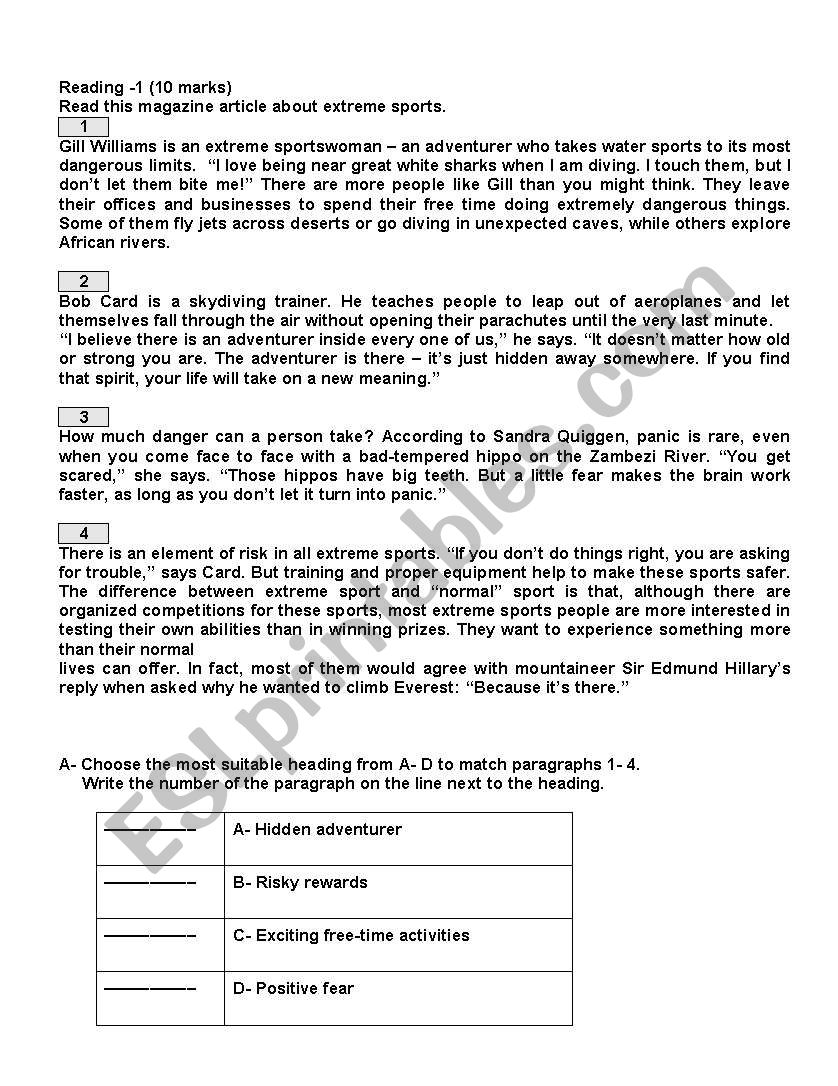 reading worksheet