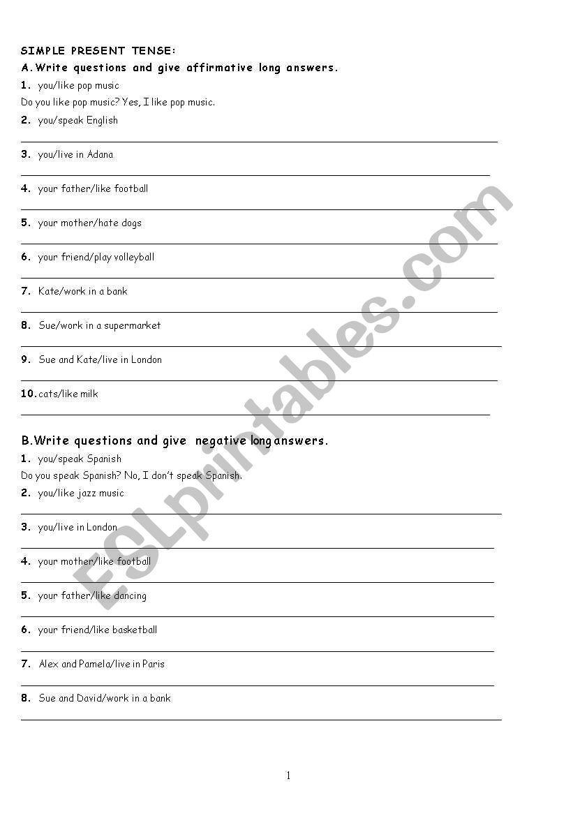 simple present tense  worksheet