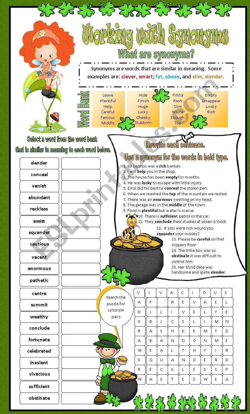 Synonyms worksheet