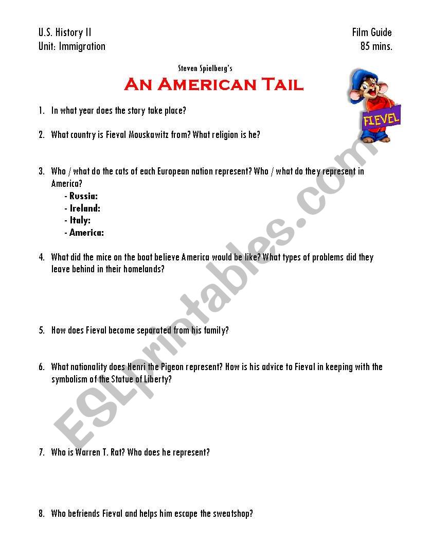 An American Tale Film Guide worksheet