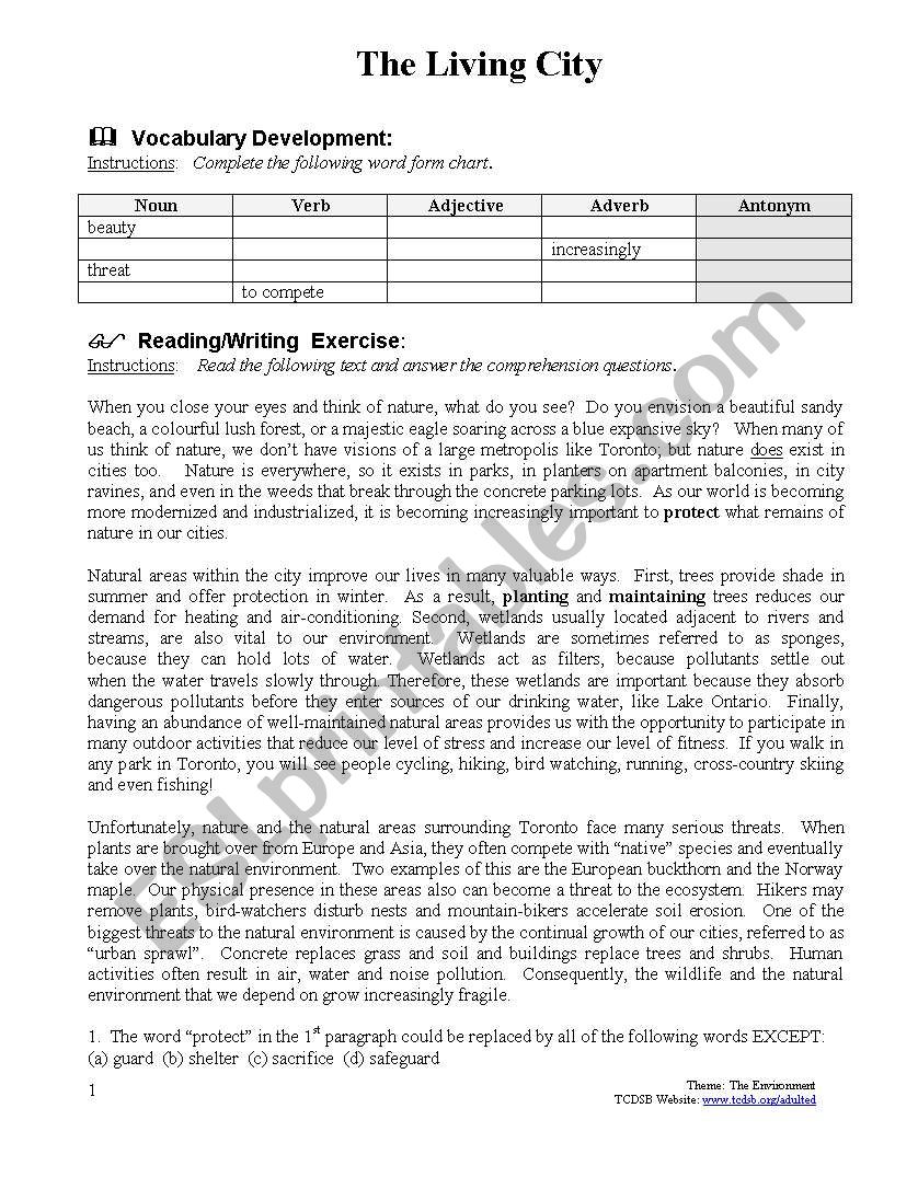 POLLUTION worksheet