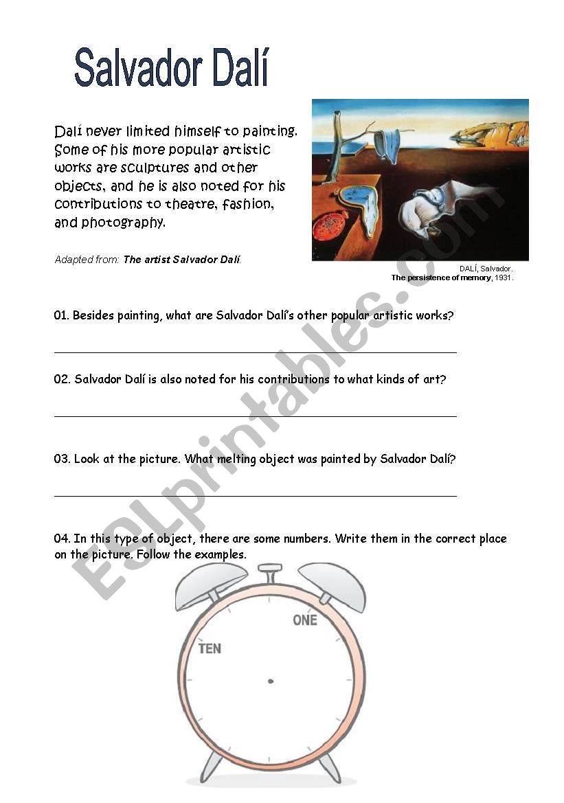 Reading - Salvador Dal worksheet