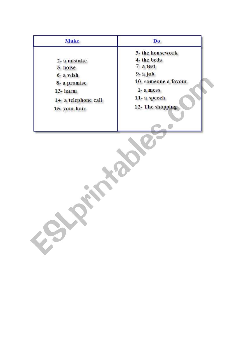 do and make collocations  worksheet
