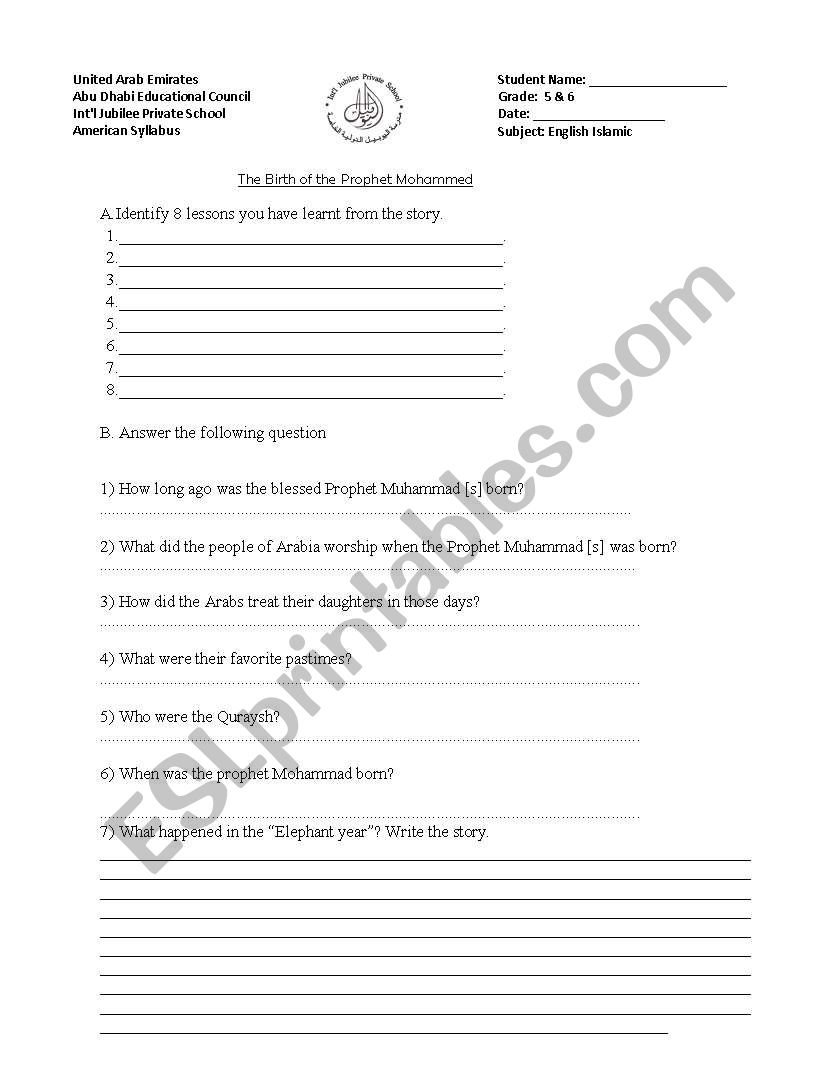 Islamic studies worksheet