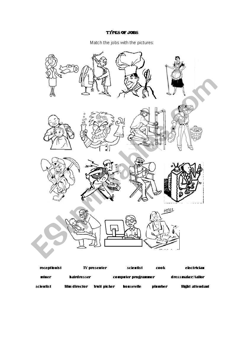 Types of Jobs worksheet