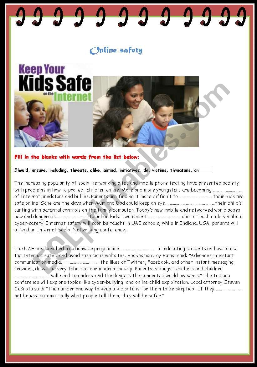 Children and Online Safety worksheet