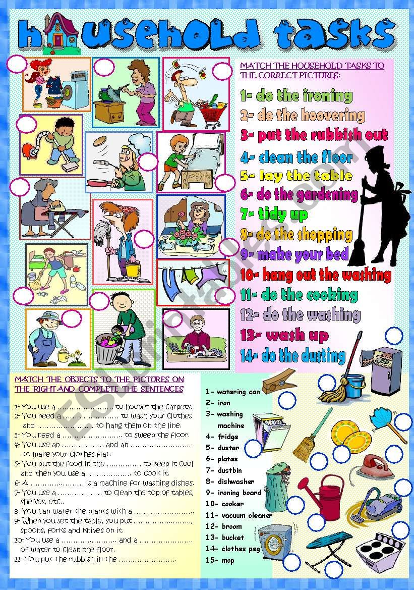 HOUSEHOLD TASKS, CHORES worksheet