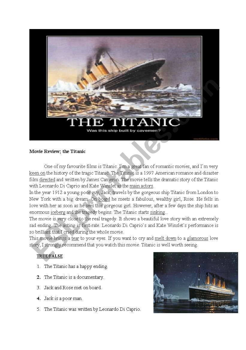 reading compehension titanic worksheet