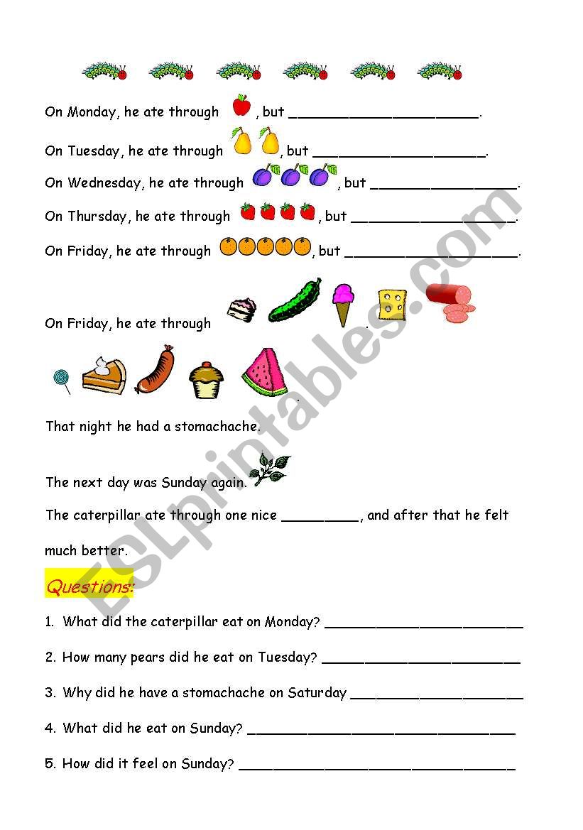 the very hungry caterpillar worksheet