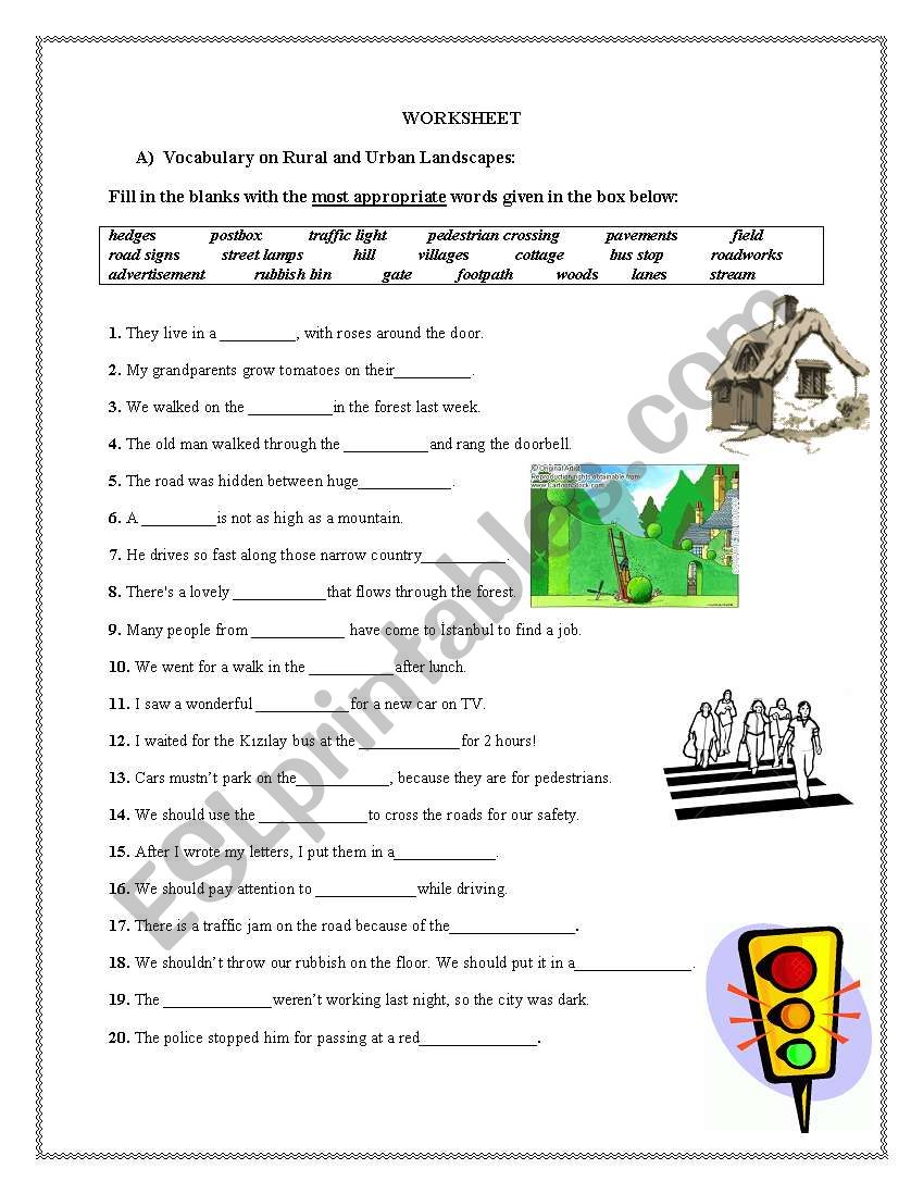 Urban&Rural Places Vocabulary Activity and Prepositions of Movement 