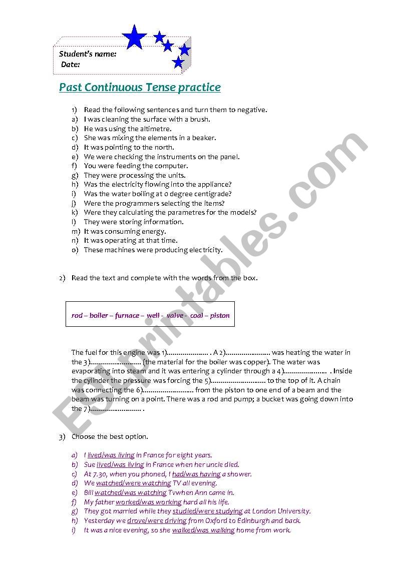 Past Continuous Practice worksheet