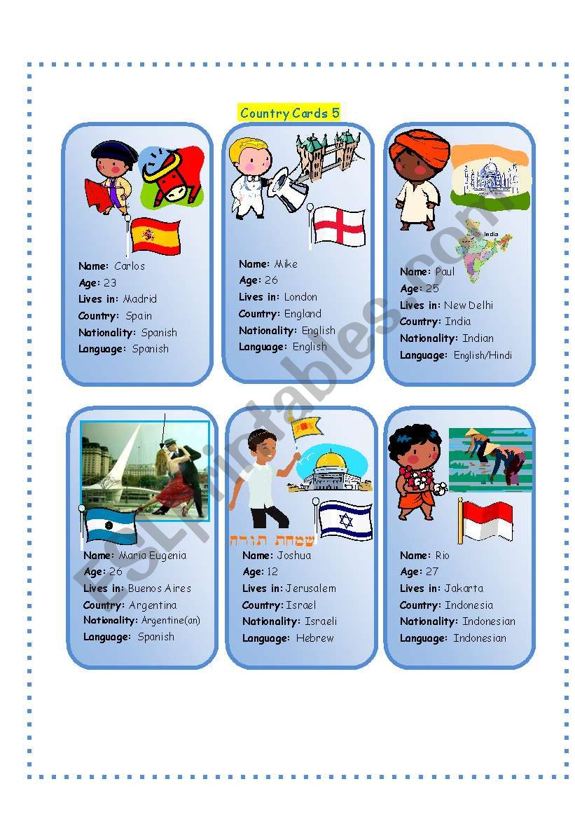 Country Cards 5 worksheet