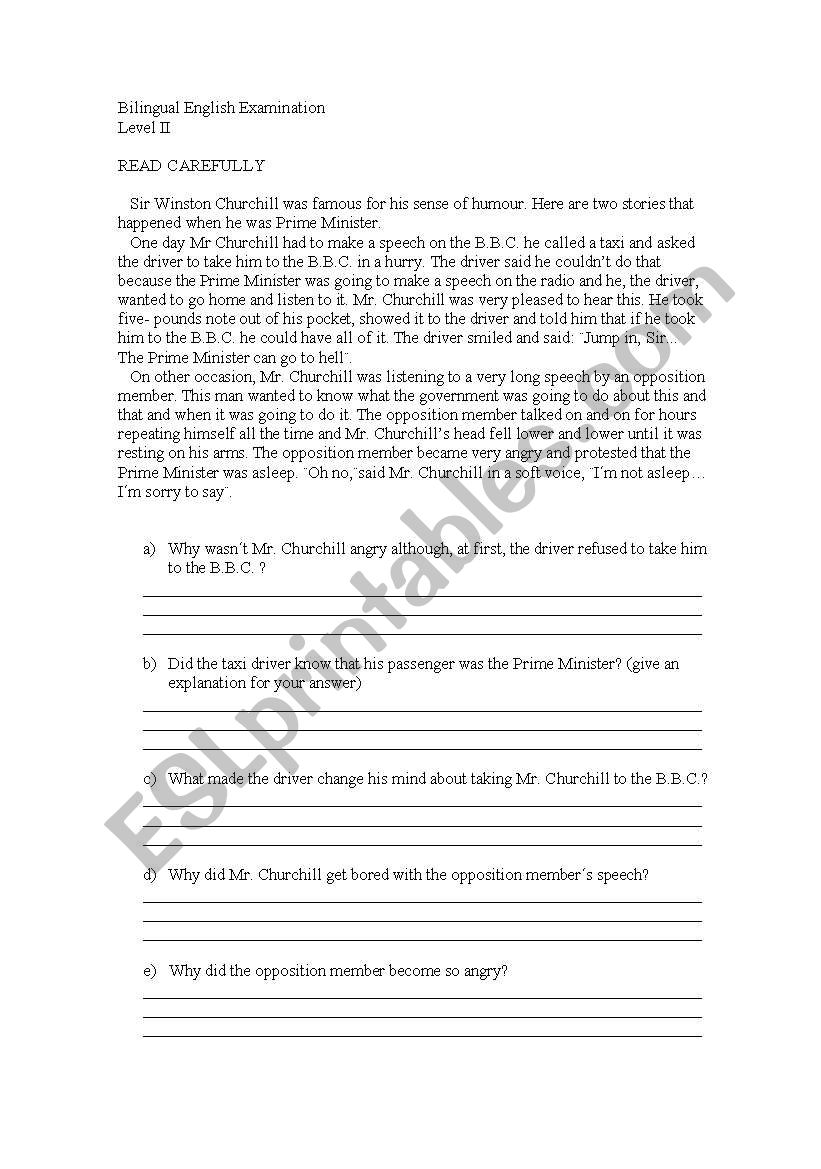 bilingual test worksheet