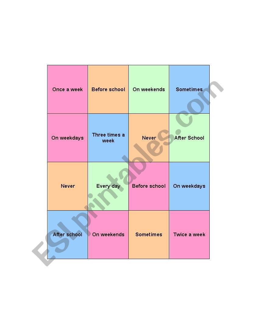 Frequency Game worksheet