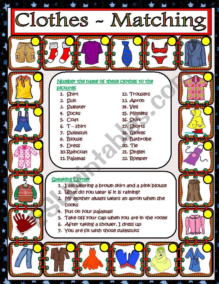 Clothes - Matching worksheet