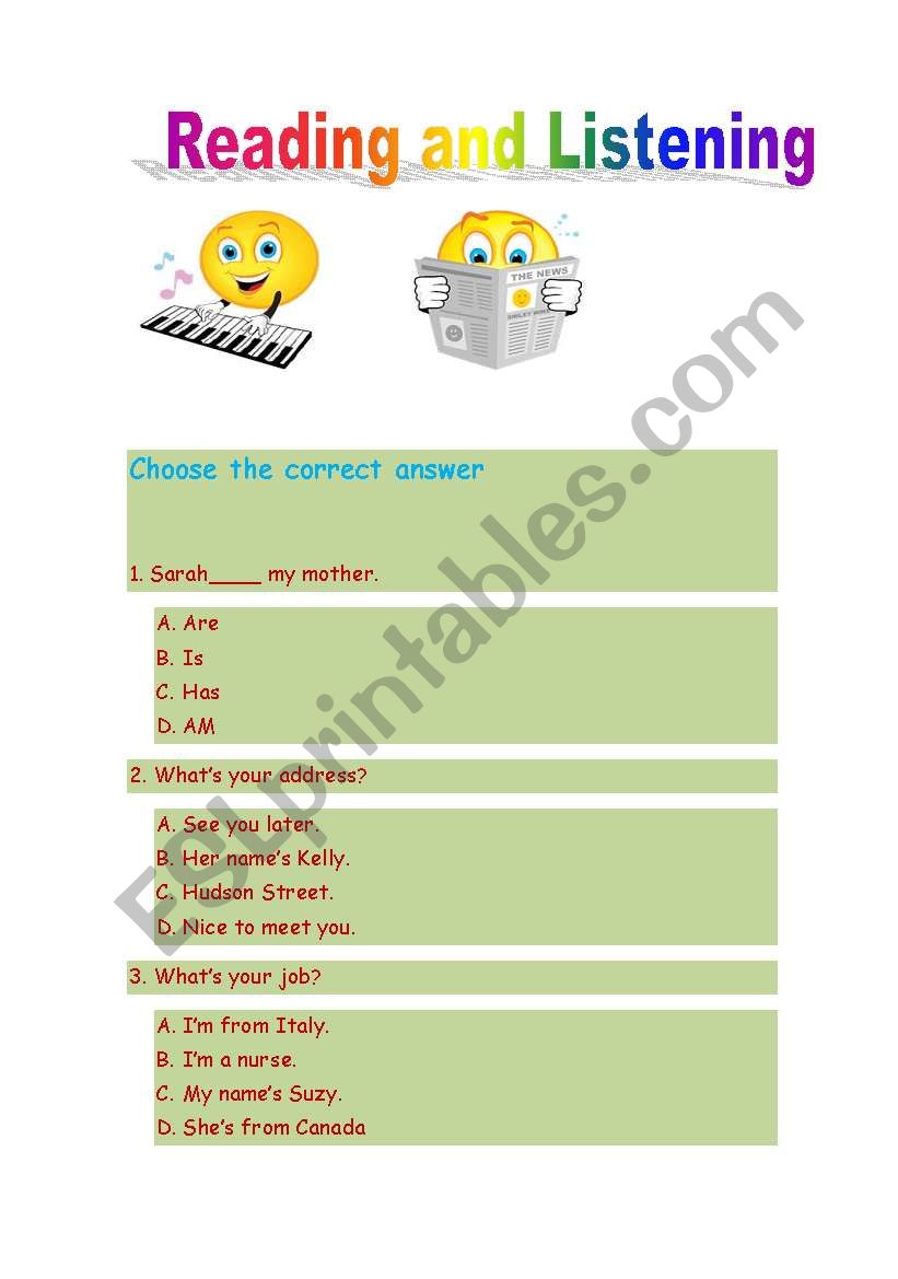 reading and listening worksheet