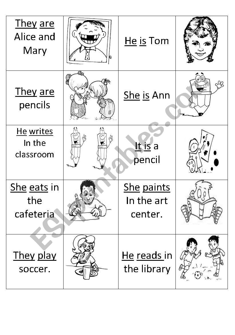 presonal pronoun domino and a memory game