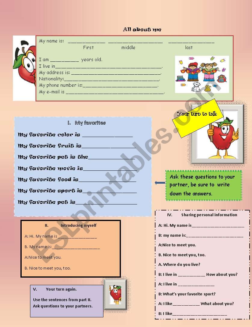 All about me worksheet