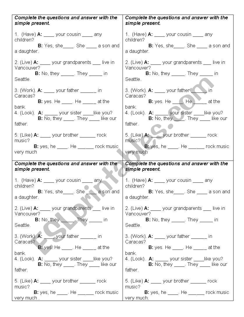 simple present dialogue  worksheet