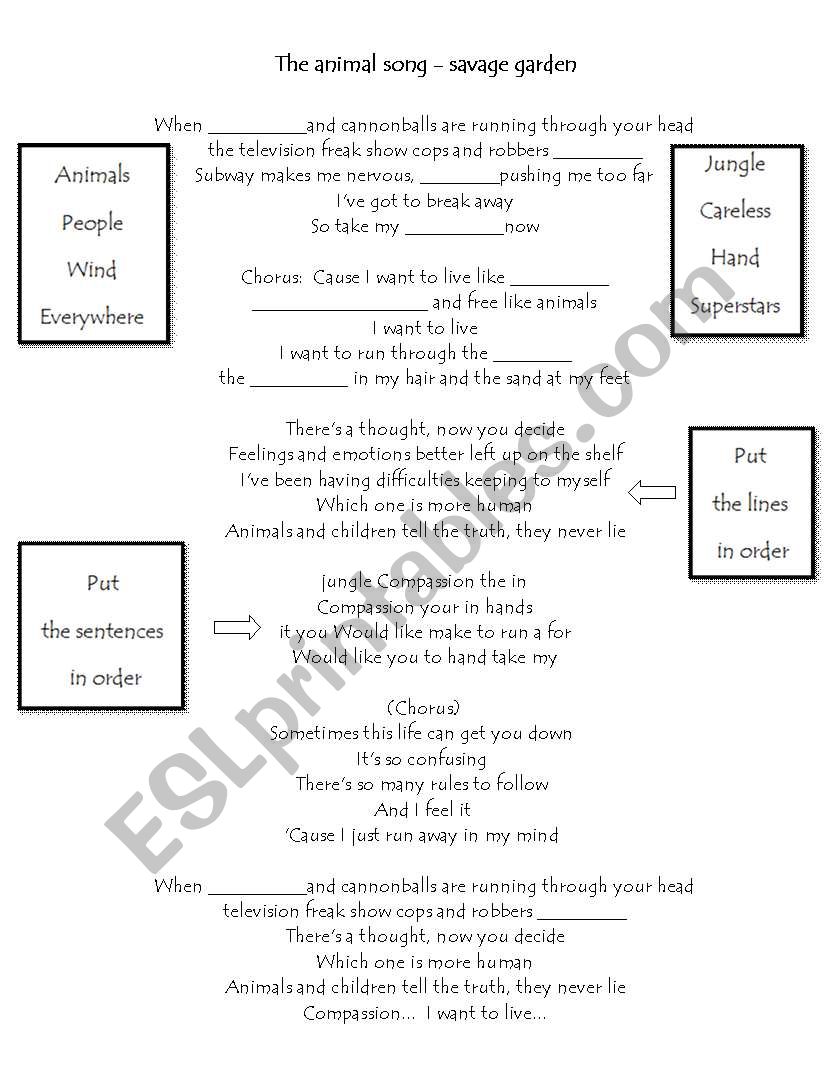 Animal song - Listening comprehension 