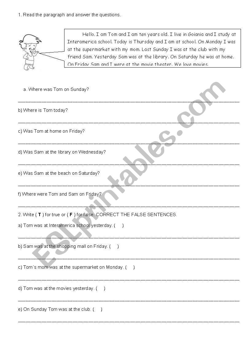 Verb to be past worksheet