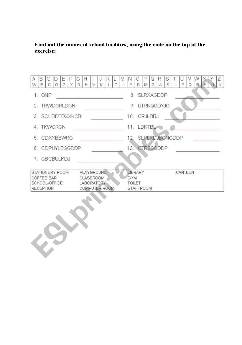 School Facilities worksheet