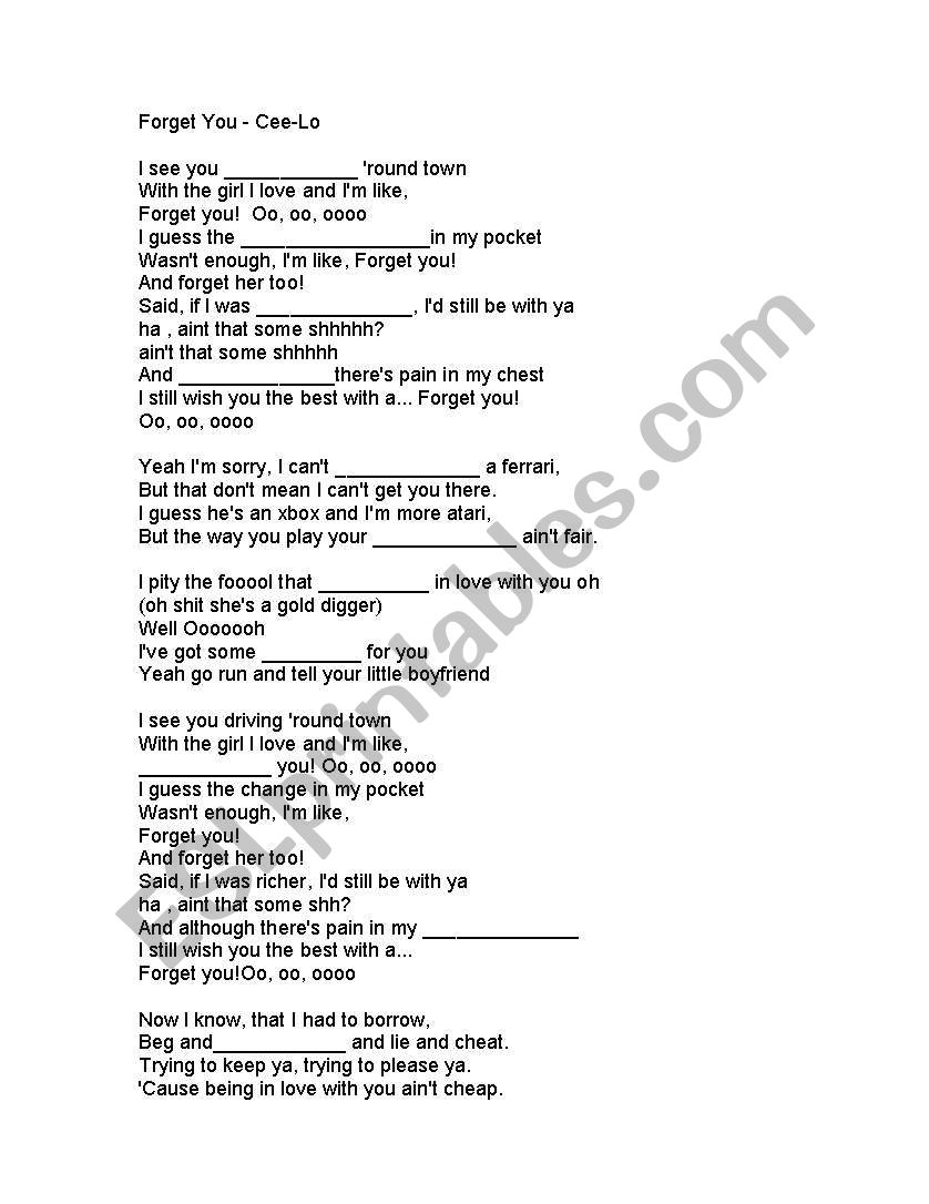 Forget you- ceelo fill in the blank