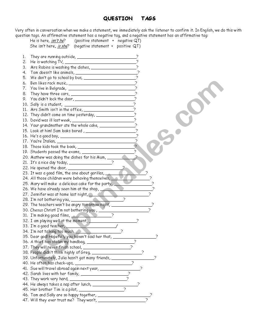 Question tags worksheet