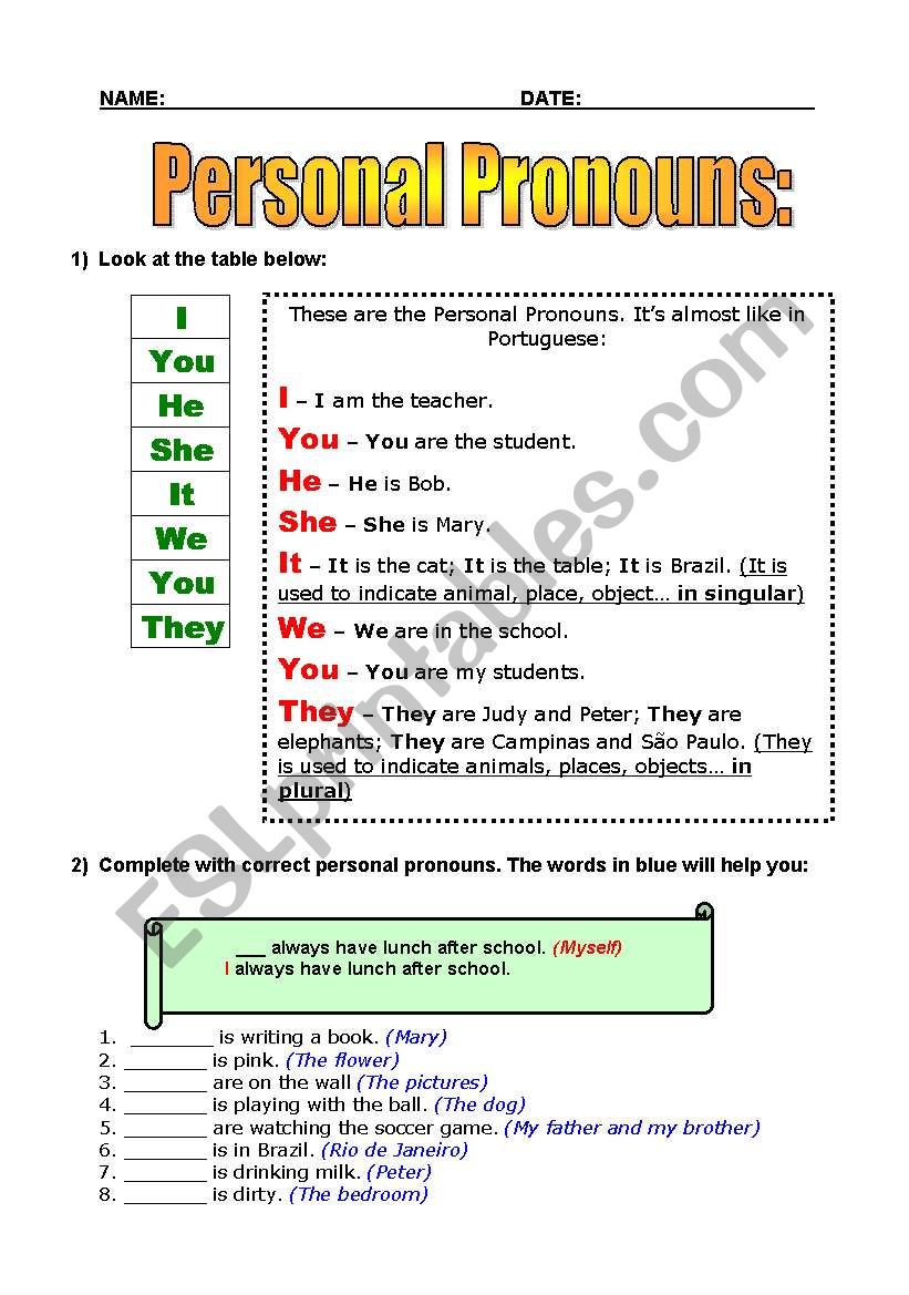 Personal Pronouns worksheet