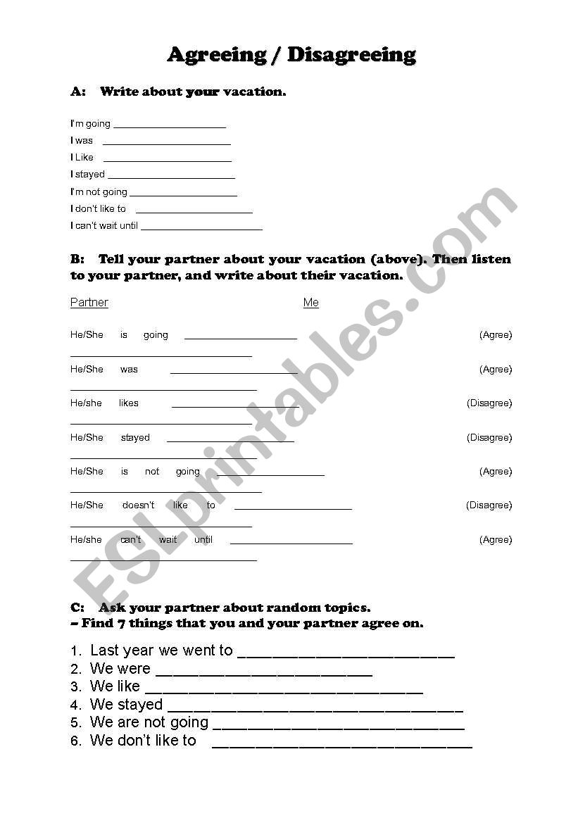 Agreeing/Disagreeing worksheet