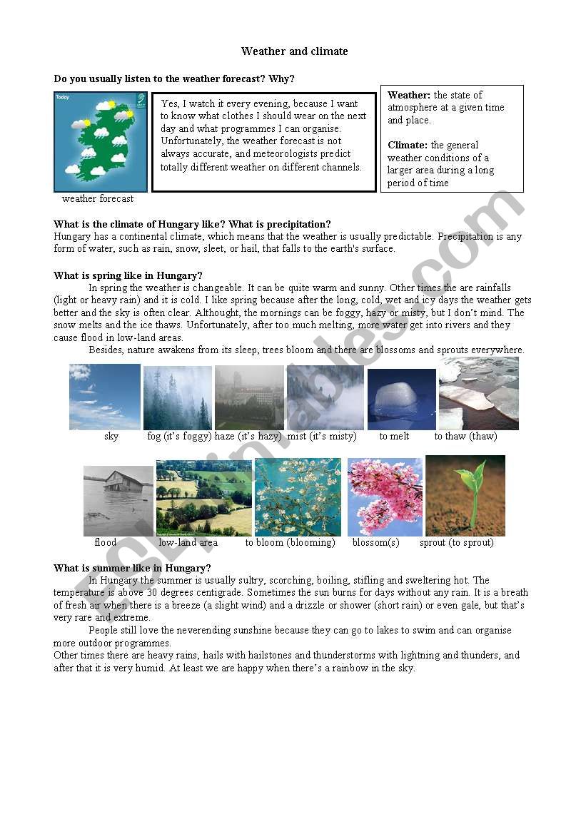 Weather and Climate worksheet