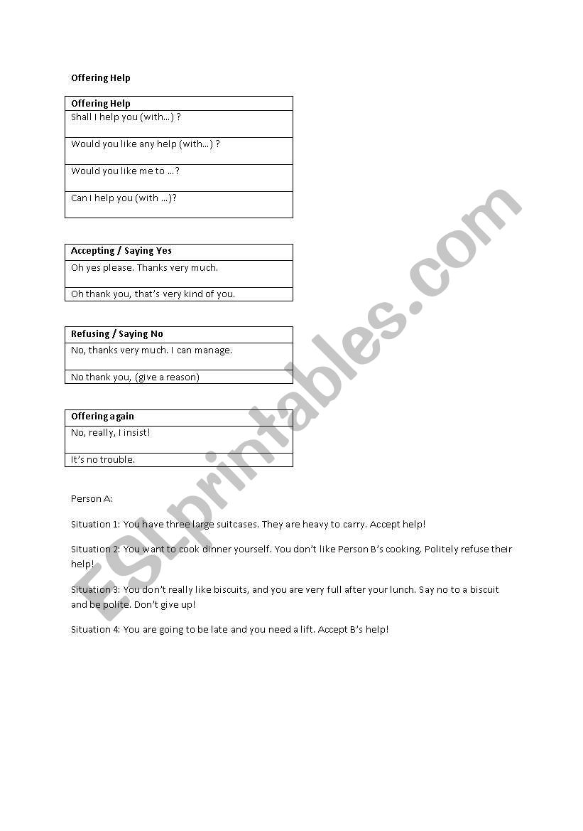 Offering Help worksheet