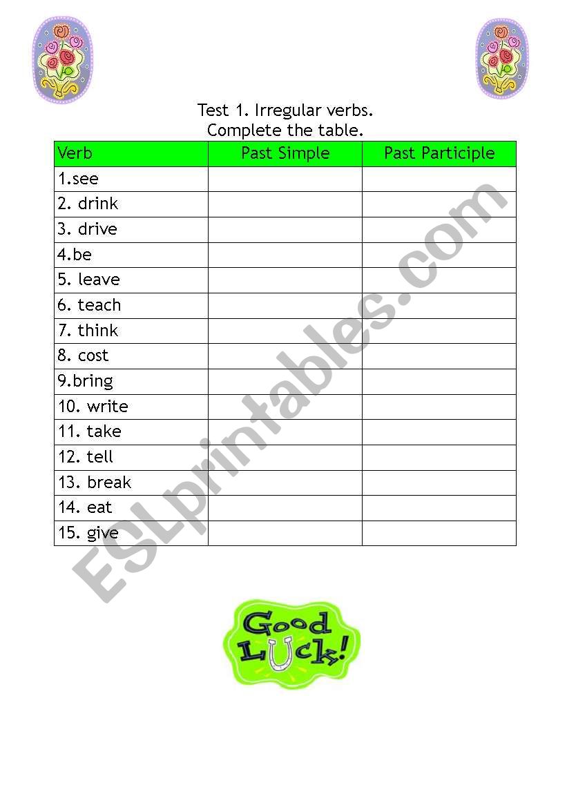 Irregular verbs -  test. Elementary, pre-intermediate.