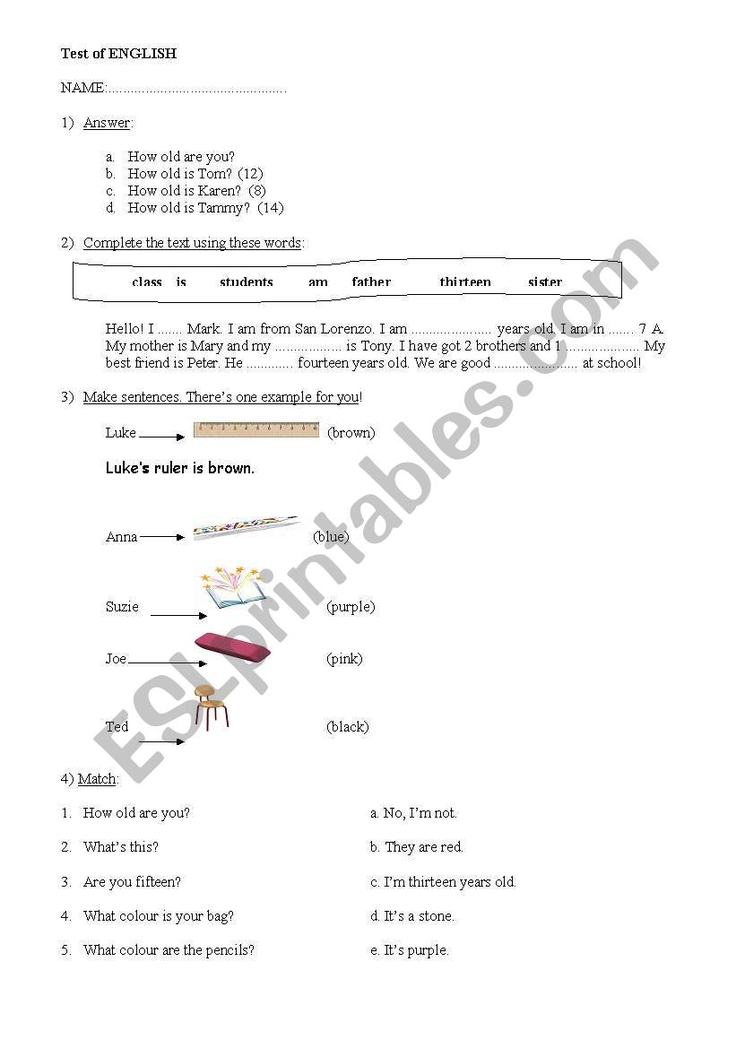 Possessive S, How old..? worksheet