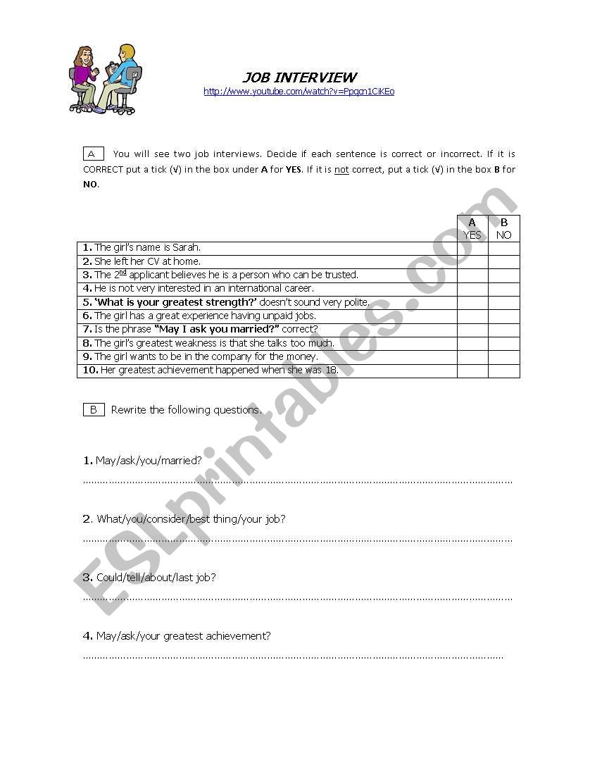 A Job Interview worksheet