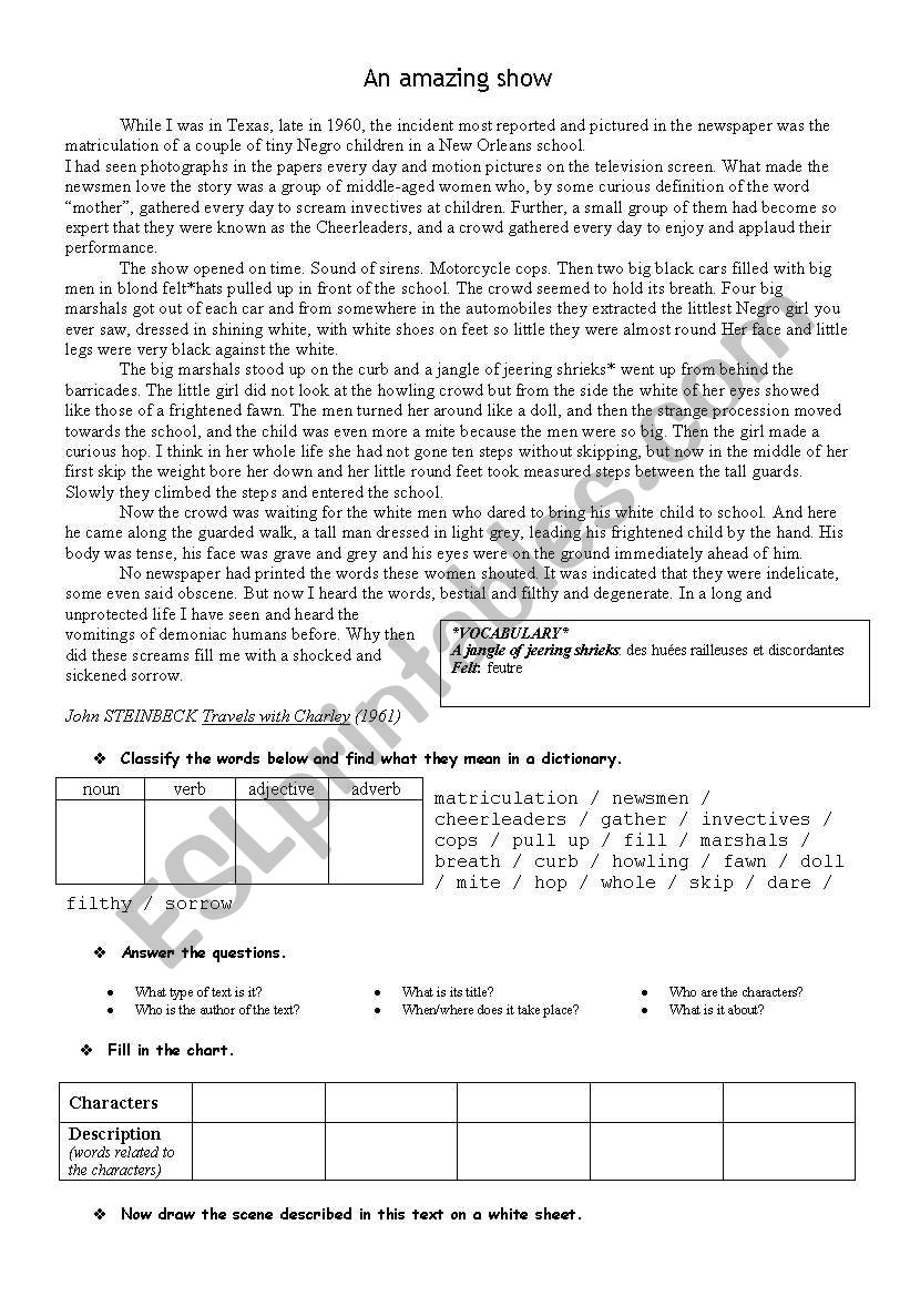 An amazing show worksheet