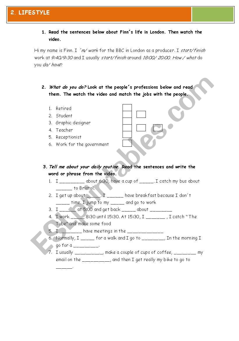 Video Activity : Life styles worksheet