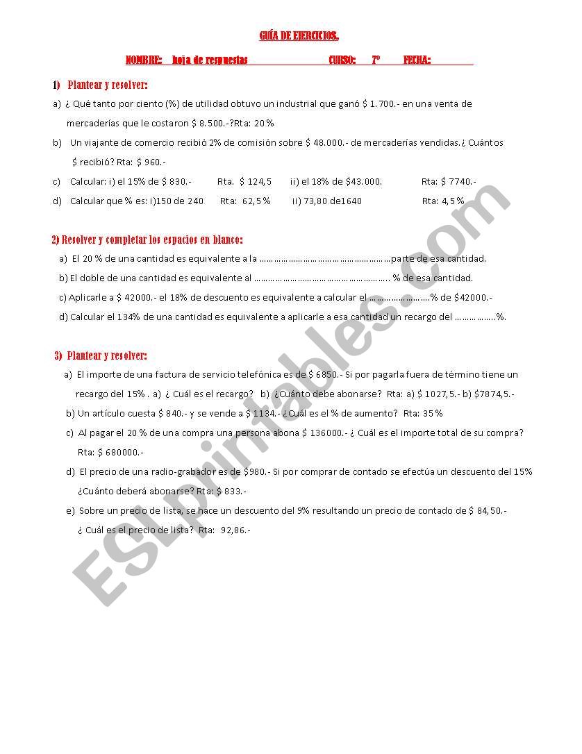 numbers worksheet