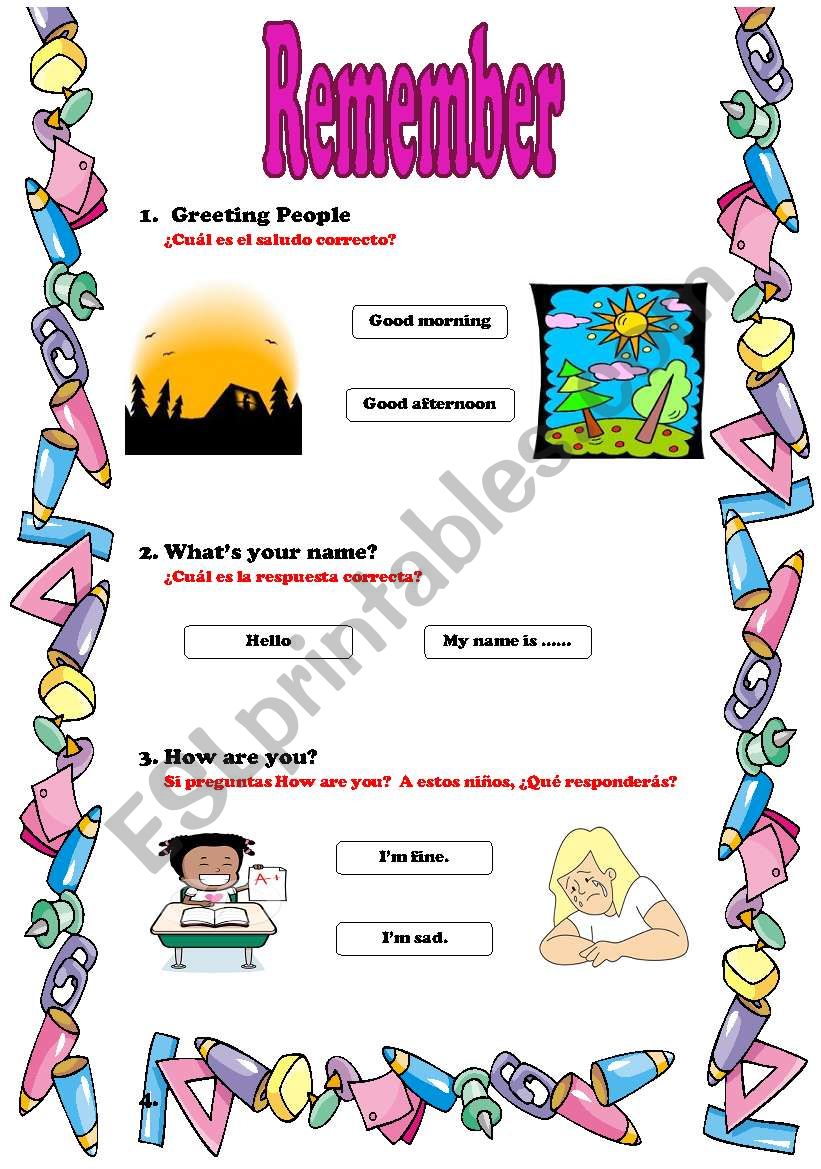 REVIEW GREETINGS AND FEELINGS worksheet